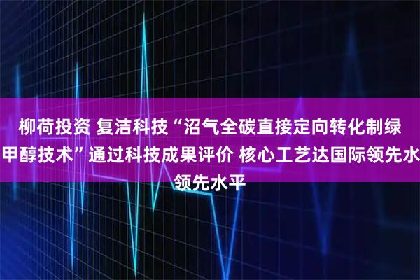 柳荷投资 复洁科技“沼气全碳直接定向转化制绿色甲醇技术”通过科技成果评价 核心工艺达国际领先水平